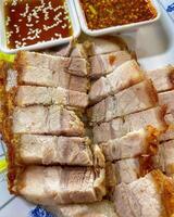 Crispy pork belly or deep fried pork and soft texture. photo