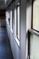 Empty train cabin. Hallway of the train. photo