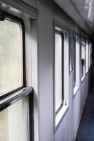 Old train windows. Inside of train. photo