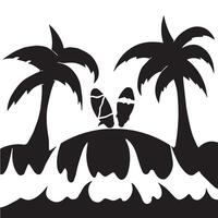 illustration of beach surfing and coconut trees, isolated vector