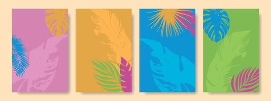 Set of bright backgrounds with tropical leaves and space for text. vector