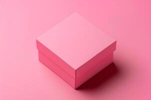 Square box on pink background, pink box, box mockup photo
