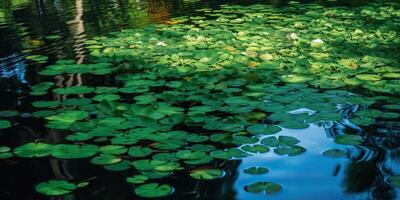 Green leaves on pond river lake landscaoe background view photo