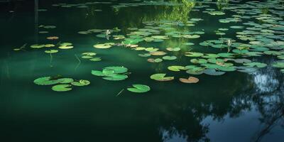 Green leaves on pond river lake landscaoe background view photo