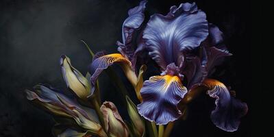 Dark plant floral iris flowers decoration background scene photo