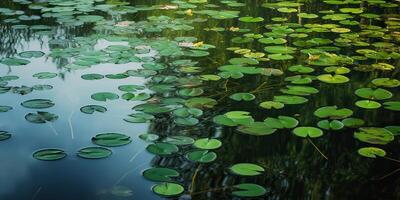 Green leaves on pond river lake landscaoe background view photo