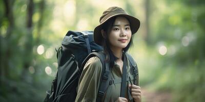 Asian backpack girl woman traveler photo