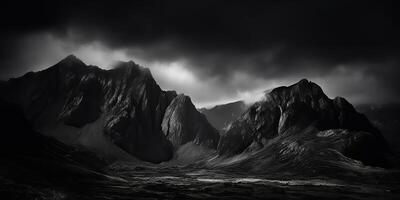 Amazing black and white photography of beautiful mountains and hills with dark skies landscape background view scene photo