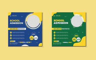 School admission social media post design template. Back to school online marketing banner layout. vector