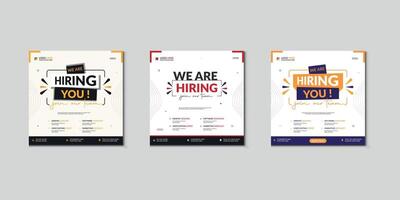 We are hiring job vacancy social media post banner design template with red color. We are hiring job vacancy square web banner design. Pro vector