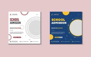 School admission social media post banner design. back to school social media post banner design set. Back to school admission promotion banner. school admission template for social media ad. vector