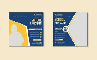 School admission social media post banner design. back to school social media post banner design set. Back to school admission promotion banner. school admission template for social media ad. vector