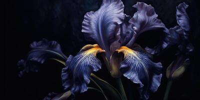 Dark plant floral iris flowers decoration background scene photo