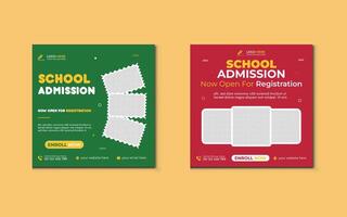 School admission social media post banner template. Back to School Square flyer design Template. Editable Post Template Social Media Banners vector