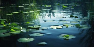 Green leaves on pond river lake landscaoe background view photo