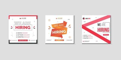 We are hiring job vacancy social media post banner design template with red color. We are hiring job vacancy square web banner design. Pro vector