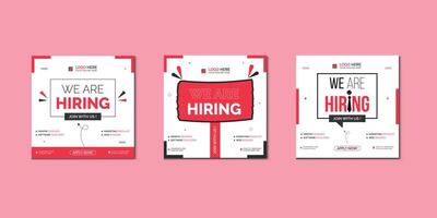 We are hiring job vacancy social media post banner design template with red color. We are hiring job vacancy square web banner design. Pro vector