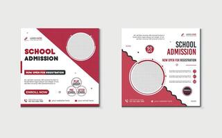 School admission social media post banner design. school social media post banner design. Back to school admission promotion Post. school admission template for social media ads. vector