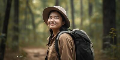 Asian backpack girl woman traveler photo