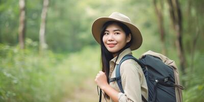 Asian backpack girl woman traveler photo