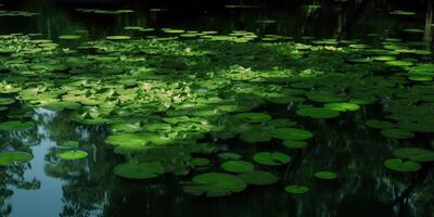 Green leaves on pond river lake landscaoe background view photo