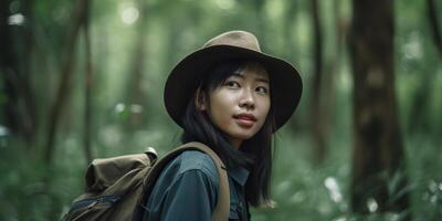Asian backpack girl woman traveler photo