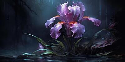 Dark plant floral iris flowers decoration background scene photo