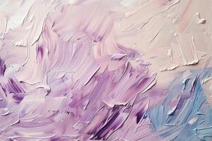 Canvas with lilac, blue and white oil paint smears. Textured background. photo