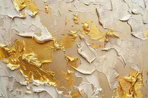 Canvas with golden and white oil paint smears. Textured background. photo
