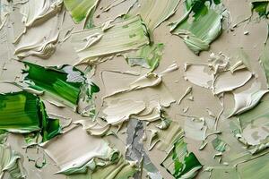 Canvas with green and white oil paint smears. Textured background. photo