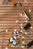 Rustic elegant party flat lay background photo