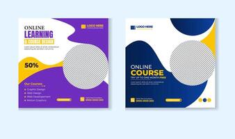 Online course social media post design template vector