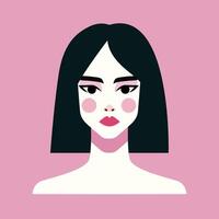 Minimalist Woman Portrait. Flat Design Style. Trendy Colorful Illustration. Female Face Avatar Isolated Icon. Colorful Abstract Cartoon Character Person. Bold Glamour People Lifestyle Symbol. vector