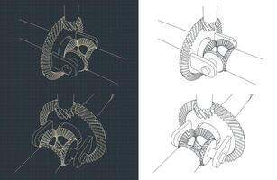 Automobile differential blueprints vector