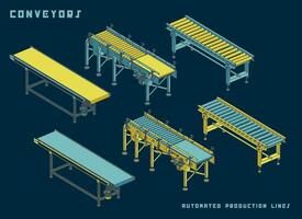Several types of Conveyors Isometric View vector