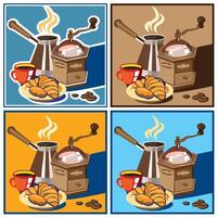 Several variants of classic coffee set vector