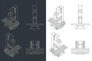 Milling and lathe machine blueprints vector