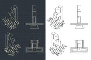 molienda y torno máquina planos vector