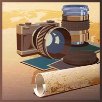 Photos and travels. Camera and lenses. vector