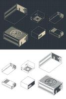 Computer power supplies isometric drawings vector