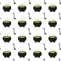 Witch's cauldron with boiling magic potion. Seamless pattern. illustration. vector