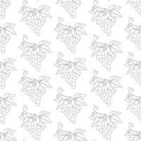 Grape branch with laza and leaves. Ripe bunch, juicy grape fruit. Doodle style. Seamless pattern. illustration. vector