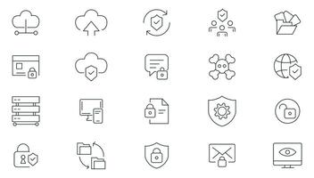 Cyber security line icons set. Protection, Digital Security, Business Data Protection, Technology icon pack. Security systems, cyber security thin outline icon collection. vector