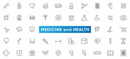 Medicine and Health Care line icons set. Healthcare, medical, medicine, check up, doctor, dentistry, pharmacy, lab, scientific discovery icons collection. Outline icon collection. vector