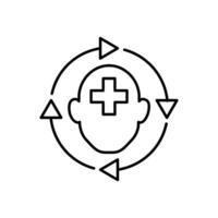 Mental health recovery. A head illustration with plus sign and looping circle symbol to represent mental health recovery. vector