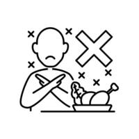 Eating disorders. A people illustration that he rejects any food with a negative hand sign to represent Eating disorders issues. vector