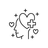 Mental health recovering. A head illustration with love heart and plus symbol to represent mental health recovering. vector