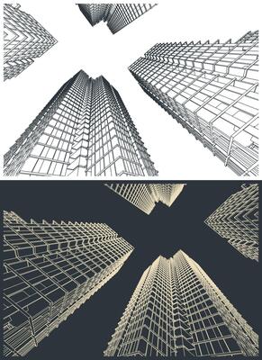 Stylized illustration of drawings of skyscrapers