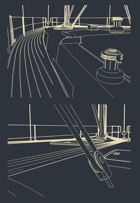 Deck and tackle of a sailing yacht