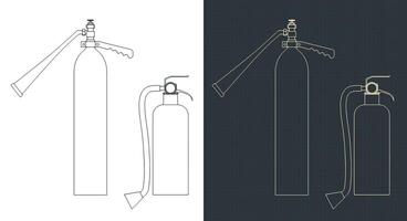 Fire extinguishers blueprints vector